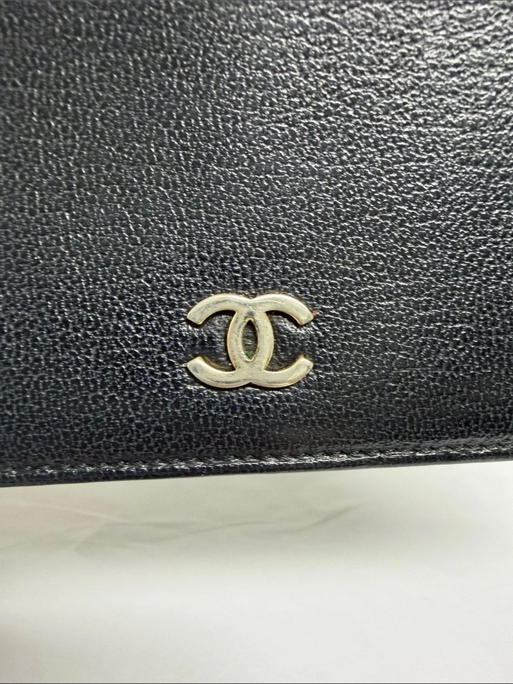 CHANEL Black Leather Wallet with CC Emblem
